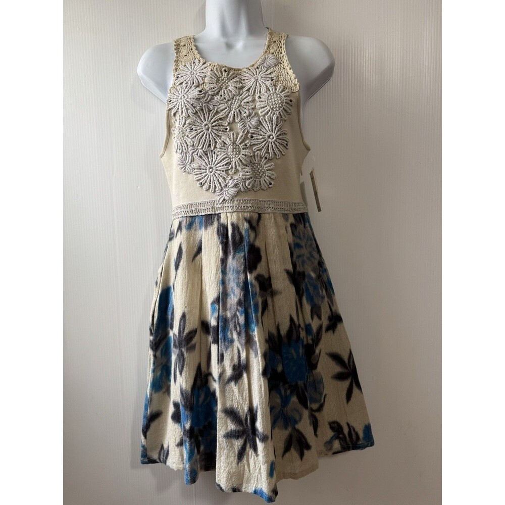 NEW Free People Y2K Crochet Lace Bodice Wool Skirt Mini Dress Boho Fit Flare S